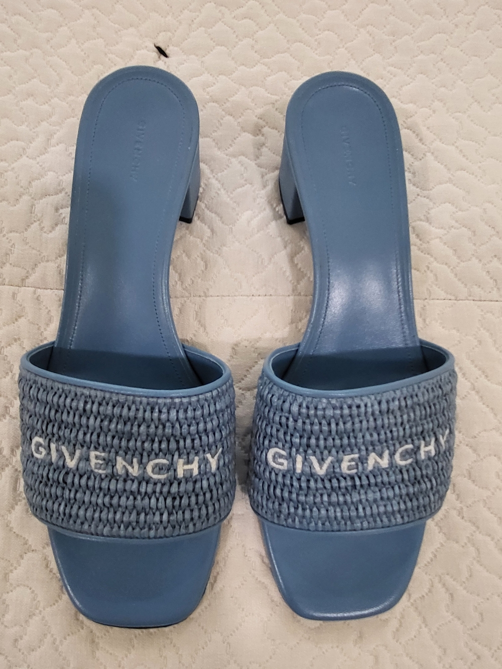 Givenchy Light Blue Woven Logo Slide Mules